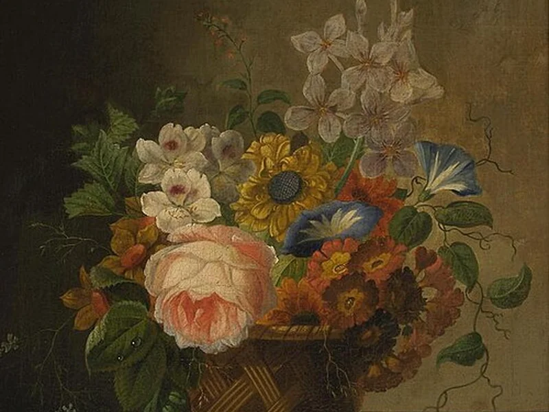 1788-Eelke Jelles Eelkema - Composizione floreale in un piccolo cestino sul tavolo - Fries Museum